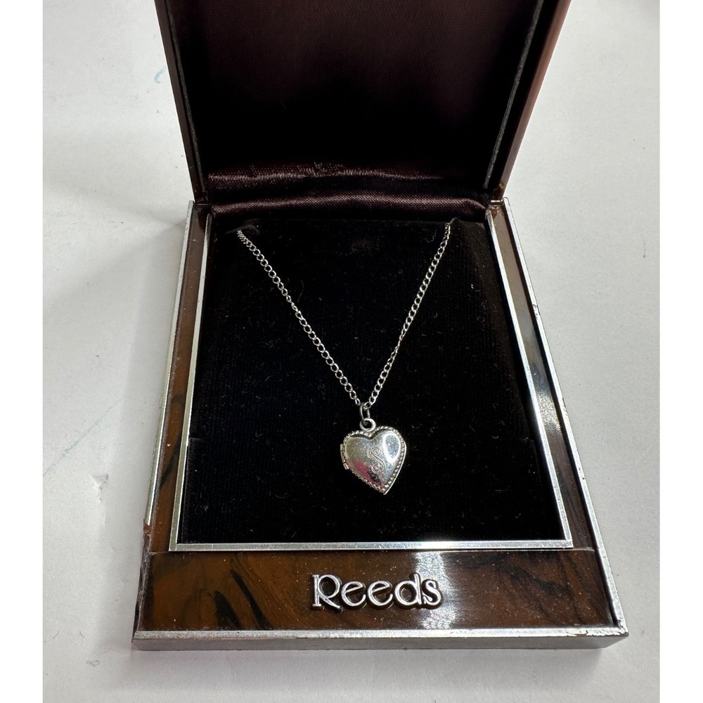 VTG Reeds Sterling Silver Heart Locket Necklace Original Box 16"